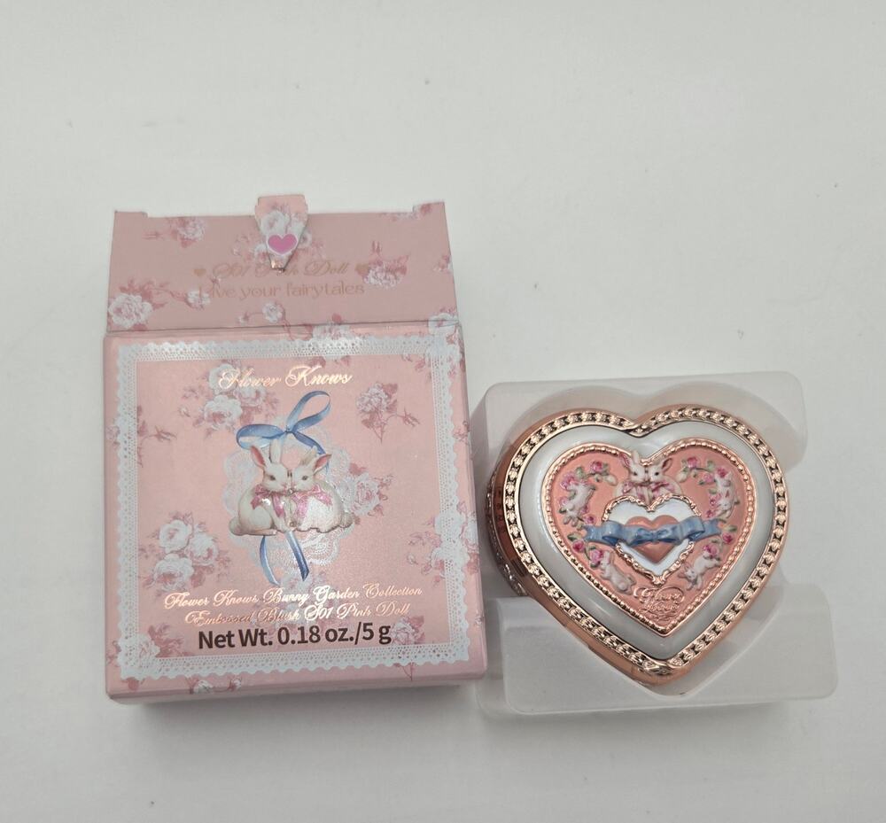 Flower Knows Bunny Garden Heart Embossed Blush New Open Box